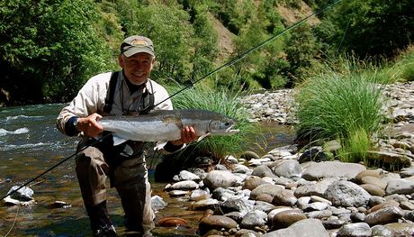 Huge summer steelhead caught by Raincoast Guides fly fishing client